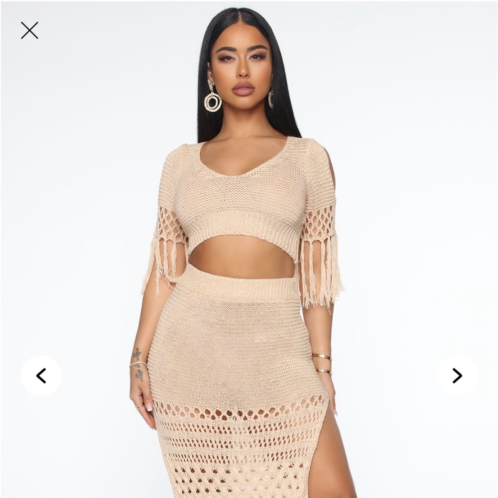 Fashion Nova Cream Crochet Skirt Set Size XL